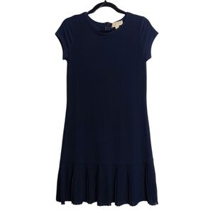 MICHAEL KORS Pleated Hem Shift Dress In Navy Blue Size Small